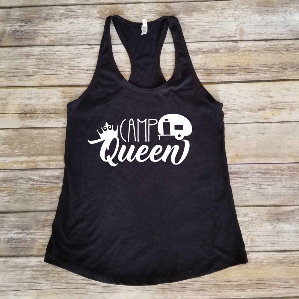 Camp Queen - camper - ladies black fitted tank top